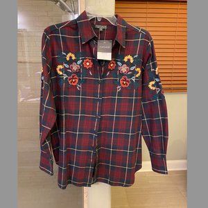 Topshop plaid and floral blouse